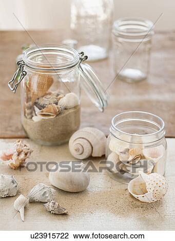 Jars of seashells View Large Photo Image Stock Image - Jars of seashells. Fotosearch