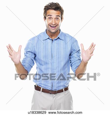 Stock Photo - Portrait of excited business man standing. Fotosearch