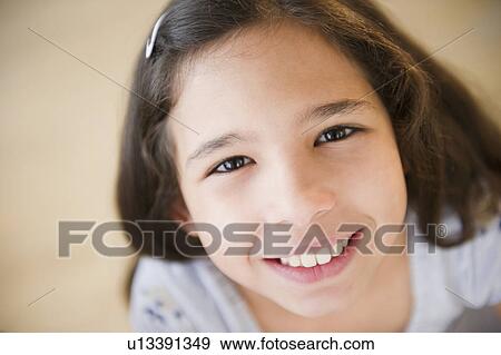 Portrait of smiling girl (10-11) View Large Photo Image Stock Photo - Portrait of smiling girl (10-11). Fotosearch