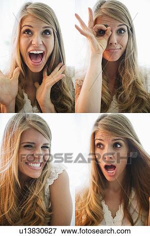 Stock Photo - Sequence of portraits of blonde woman making faces. Fotosearch