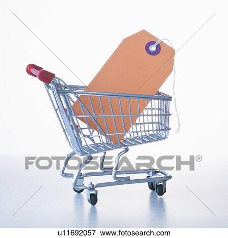 Shopping cart with blank name tag inside View Large Photo Image Stock Photo - Shopping cart with blank name tag inside. Fotosearch