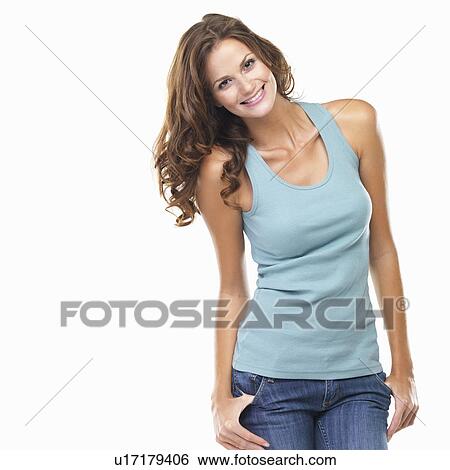 Studio portrait of attractive young woman smiling View Large Photo Image Stock Photograph - Studio portrait of attractive young woman smiling. Fotosearch
