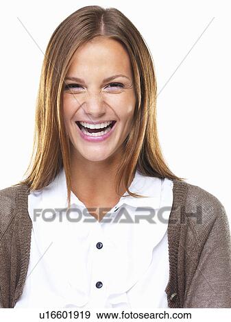 Studio portrait of beautiful business woman laughing View Large Photo Image Stock Photo - Studio portrait of beautiful business woman laughing. Fotosearch