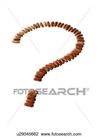 Stock Image - Studio shot of Bean Seeds making Question Mark on white background. Fotosearch