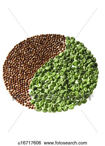 Stock Photograph - Studio shot of Cardamom Seeds and Pea Seeds making Yin Yang on white background. Fotosearch