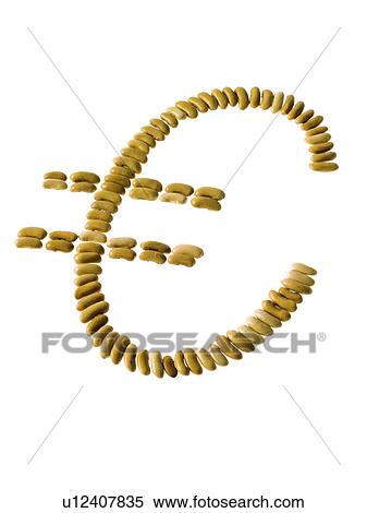 Stock Photography - Studio shot of Euro Sign making Bean Seeds on white background. Fotosearch