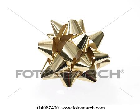 Stock Image - Studio shot of Gold Ribbon on white background. Fotosearch