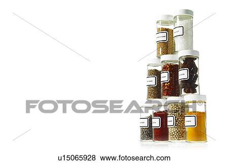 Studio shot of Jars with spices on white background View Large Photo Image Stock Photo - Studio shot of Jars with spices on white background. Fotosearch