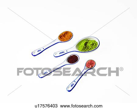 Studio shot of piles of spices on measuring spoons View Large Photo Image Stock Image - Studio shot of piles of spices on measuring spoons. Fotosearch