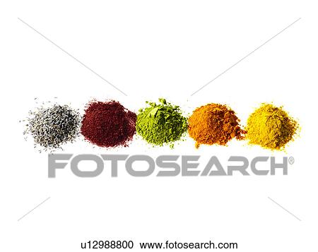 Stock Image - Studio shot of piles of spices. Fotosearch