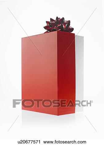 Stock Image - Studio shot of Red and Green Ribbon and Red Box on white background. Fotosearch