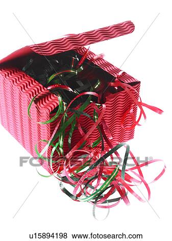 Stock Photo - Studio shot of Red and Green Ribbon and Red Box on white background. Fotosearch