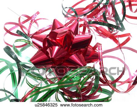 Stock Photography - Studio shot of Red and Green Ribbon on white background. Fotosearch