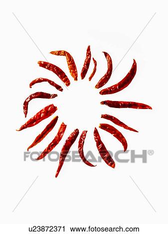 Stock Image - Studio shot of Red Chili Peppers on white background. Fotosearch