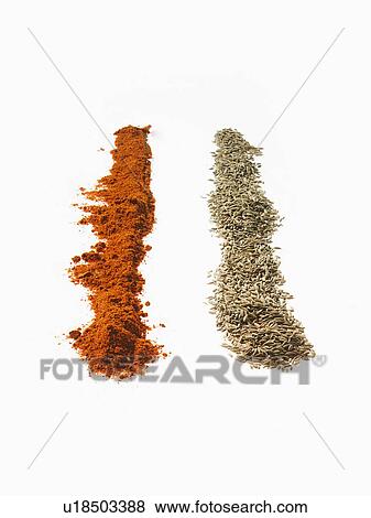 Stock Photo - Studio shot of Red Chili Powder and Tumeric Powder on white background. Fotosearch