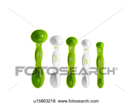 Stock Photo - Studio shot of row of green measuring spoons. Fotosearch