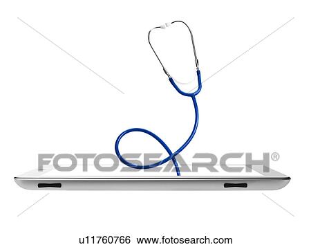 Stock Photograph - Studio shot of stethoscope coming out from digital tablet. Fotosearch