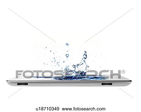 Studio shot of water splashing on digital tablet View Large Photo Image Stock Photo - Studio shot of water splashing on digital tablet. Fotosearch