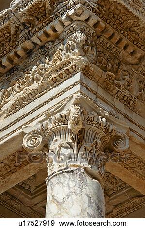 Turkey, Ephesus, Corinthian column on Library of Celsus View Large Photo Image Stock Photo - Turkey, Ephesus, Corinthian column on Library of Celsus. Fotosearch