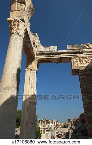 Turkey, Ephesus, Hadrian's Temple framing Celsus Library View Large Photo Image Stock Image - Turkey, Ephesus, Hadrian's Temple framing Celsus Library. Fotosearch