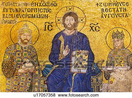 Stock Photo - Turkey, Istanbul, Haghia Sophia Mosque, Mosaic of Christ with kings. Fotosearch