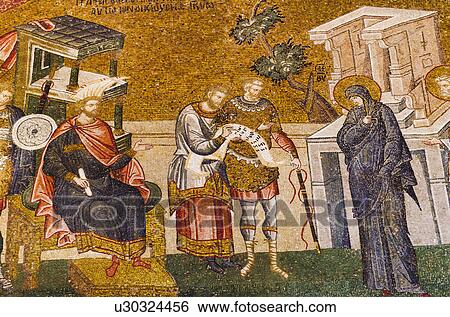 Stock Photograph - Turkey, Istanbul, Kariye Museum, Enrollment for taxation, fresco. Fotosearch