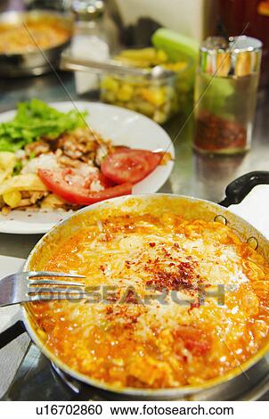 Stock Image - Turkey, Istanbul, Menemen eggdish. Fotosearch