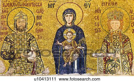 Turkey, Istanbul, Mosaic of Virgin mary holding Jesus with Emperor John II Comnenus and Empress Irene View Large Photo Image Stock Image - Turkey, Istanbul, Mosaic of Virgin mary holding Jesus with Emperor John II Comnenus and Empress Irene. Fotosearch