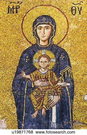 Turkey, Istanbul, Mosaic of Virgin mary holding Jesus in Haghia Sophia Mosque View Large Photo Image Stock Photo - Turkey, Istanbul, Mosaic of Virgin mary holding Jesus in Haghia Sophia Mosque . Fotosearch
