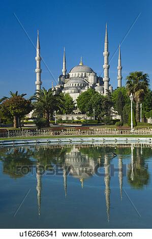 Turkey, Istanbul, Sultanahmet Mosque with pond View Large Photo Image Stock Image - Turkey, Istanbul, Sultanahmet Mosque with pond. Fotosearch