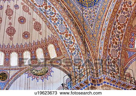 Stock Image - Turkey, Istanbul, Sultanahmet Mosque interior. Fotosearch