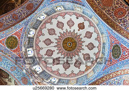 Stock Image - Turkey, Istanbul, Sultanahmet Mosque interior. Fotosearch