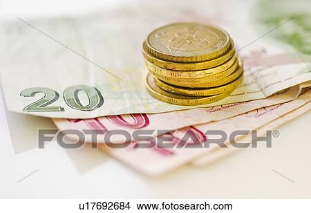 Picture - Turkish lira coins and banknotes. Fotosearch