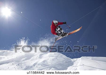 Stock Image - USA, Colorado, Telluride, Downhill skiing. Fotosearch
