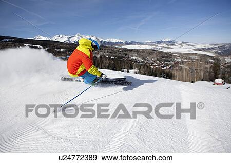 USA, Colorado, Telluride, Downhill skiing View Large Photo Image Stock Photo - USA, Colorado, Telluride, Downhill skiing. Fotosearch