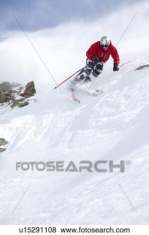 USA, Colorado, Telluride, Skier on fresh powder snow View Large Photo Image Stock Photo - USA, Colorado, Telluride, Skier on fresh powder snow. Fotosearch