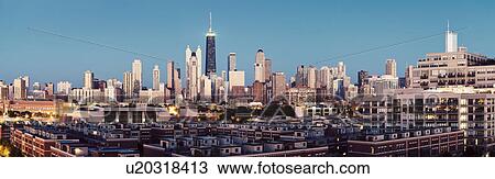 Stock Image - USA, Illinois, North Loop in Chicago panorama. Fotosearch