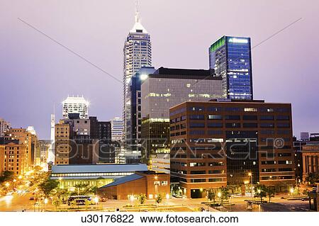 USA, Indiana, Indianapolis, Downtown at sunset View Large Photo Image Stock Image - USA, Indiana, Indianapolis, Downtown at sunset. Fotosearch