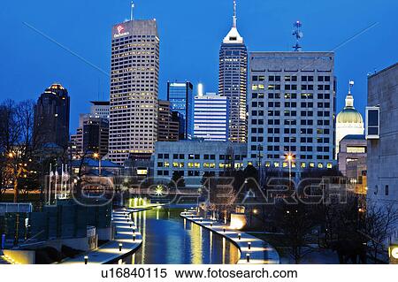 Stock Photography - USA, Indiana, Indianapolis, Downtown at night. Fotosearch