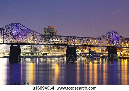 Picture - USA, Kentucky, Louisville, Bridge over Ohio river at night. Fotosearch