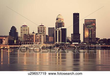 Stock Photo - USA, Kentucky, Louisville, Skyline at sunset. Fotosearch
