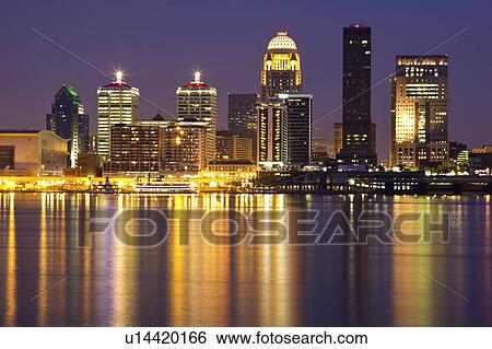 Stock Photograph - USA, Kentucky, Louisville, Skyline at night. Fotosearch