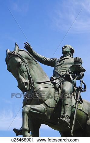 Stock Image - USA, New York City, Bowery, George Washington statue. Fotosearch