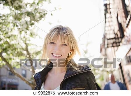 USA, New York, Williamsburg, Brooklyn, Portrait of smiling woman View Large Photo Image Stock Photography - USA, New York, Williamsburg, Brooklyn, Portrait of smiling woman. Fotosearch