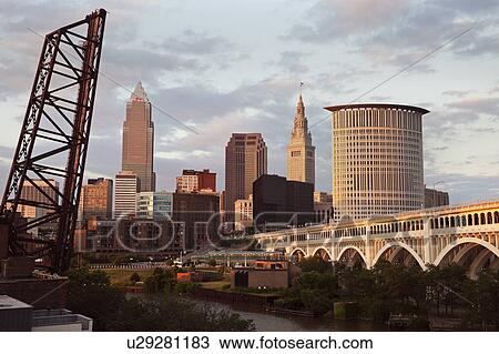 USA, Ohio, Cleveland, City at sunset View Large Photo Image Stock Image - USA, Ohio, Cleveland, City at sunset. Fotosearch