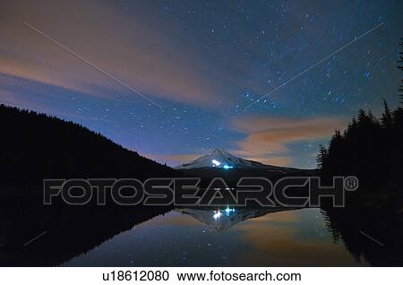 USA, Oregon, Clackamas County, View of Trillium Lake with Mt Hood in background at night View Large Photo Image Stock Image - USA, Oregon, Clackamas County, View of Trillium Lake with Mt Hood in background at night. Fotosearch