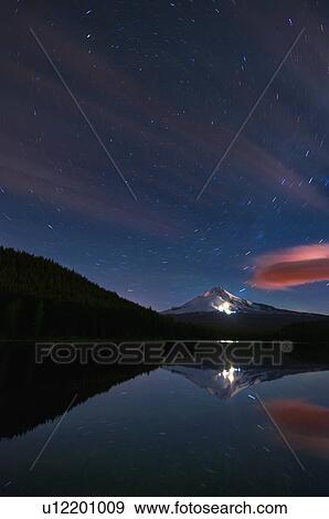 USA, Oregon, Clackamas County, View of Trillium Lake with Mt Hood in background at night View Large Photo Image Stock Photo - USA, Oregon, Clackamas County, View of Trillium Lake with Mt Hood in background at night. Fotosearch
