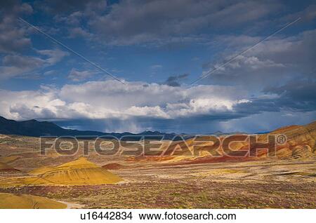 USA, Oregon, Mitchell, Painted Hills with storm clouds View Large Photo Image Picture - USA, Oregon, Mitchell, Painted Hills with storm clouds. Fotosearch