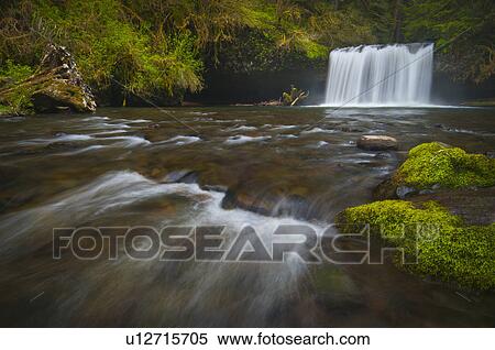 Stock Photography - USA, Oregon, Scenic view of Upper Butte Creek Falls. Fotosearch