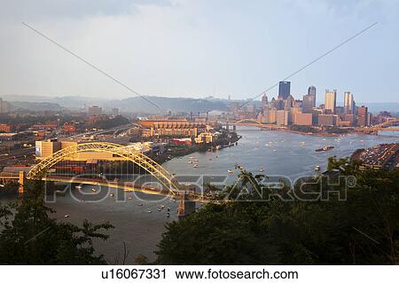Stock Image - USA, Pennsylvania, Pittsburgh after heavy rain late afternoon. Fotosearch